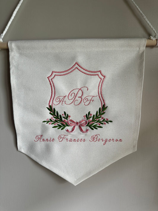 Personalized Embroidered Wooden Banner Hanger